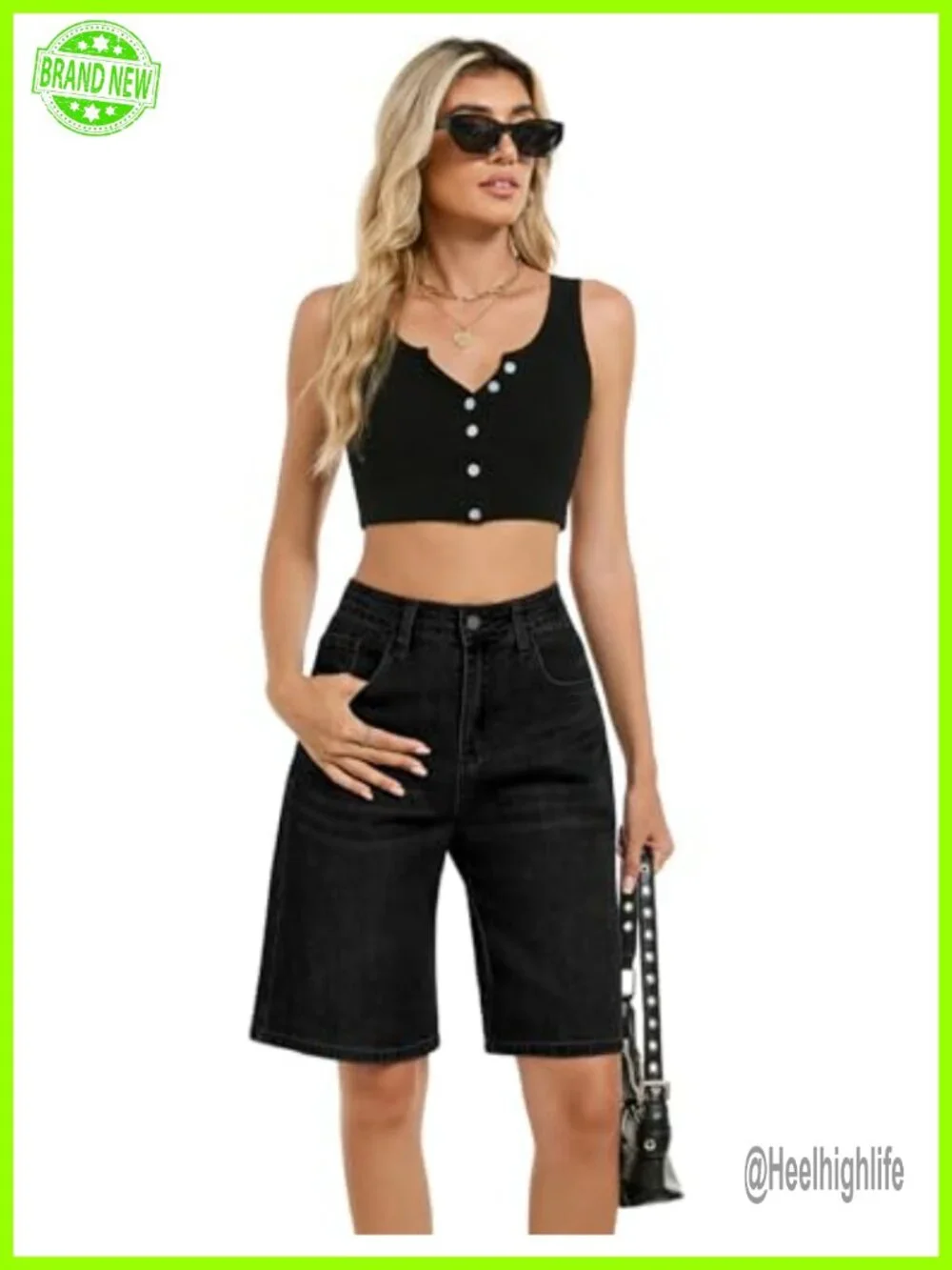 High Waisted Stretchy Denim Bermuda Shorts for Women Baggy Jorts Long